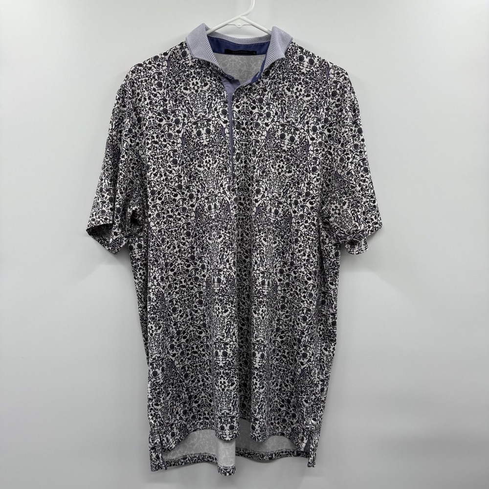 Greyson Clothiers Mens L Golf Polo Black White Floral Performance Stretch Wolf L